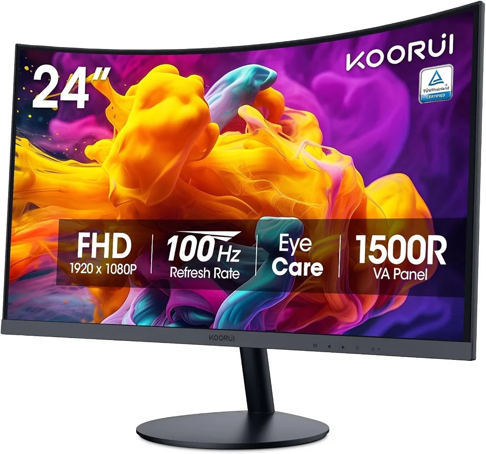 KOORUI 24N5C 24" Curved Gaming Monitor Full HD 1080p VA PC LED Office Display...