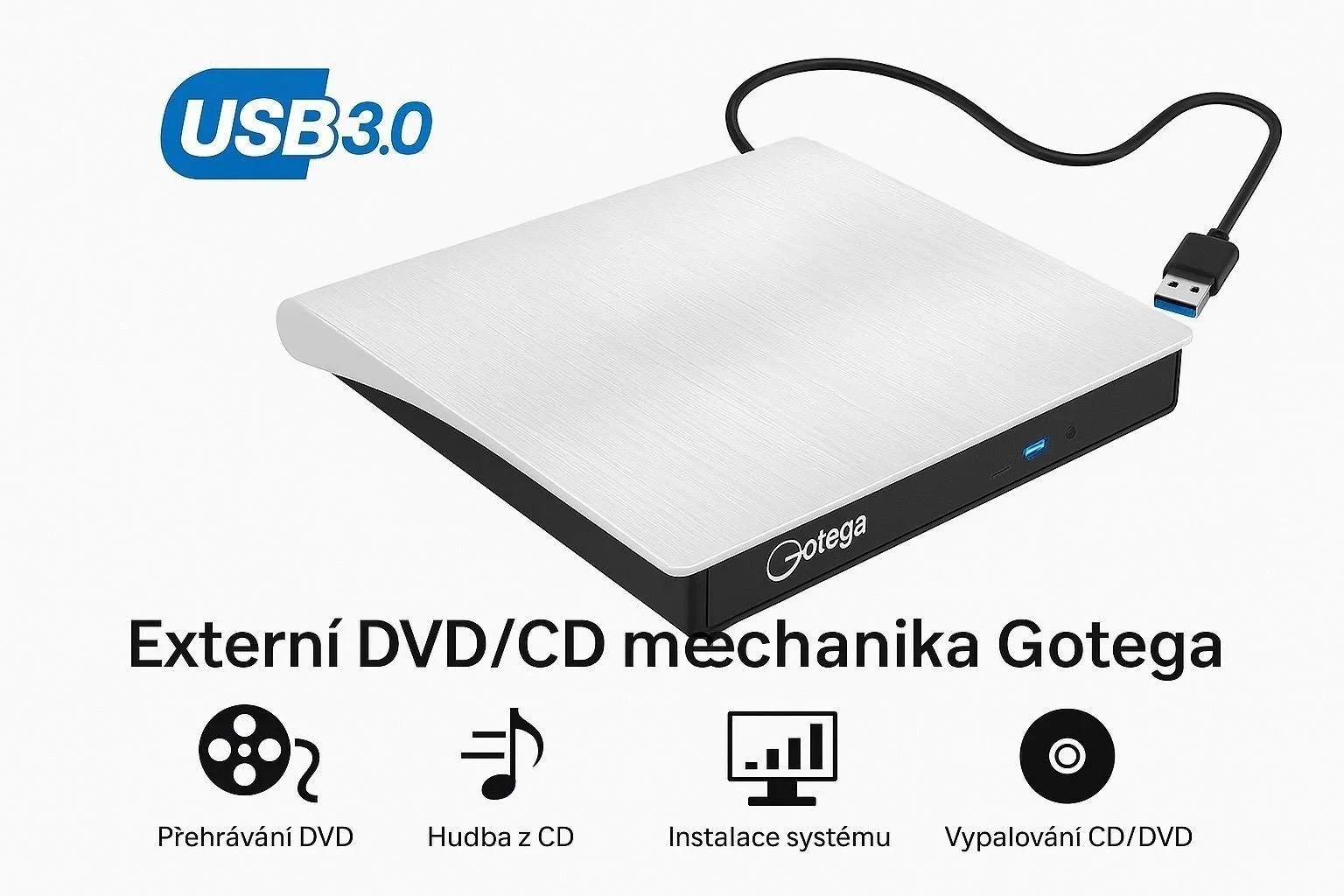 Gotega External DVD CD Drive USB 3.0 2.0 DVD-RW Burner Player Laptop PC Mac