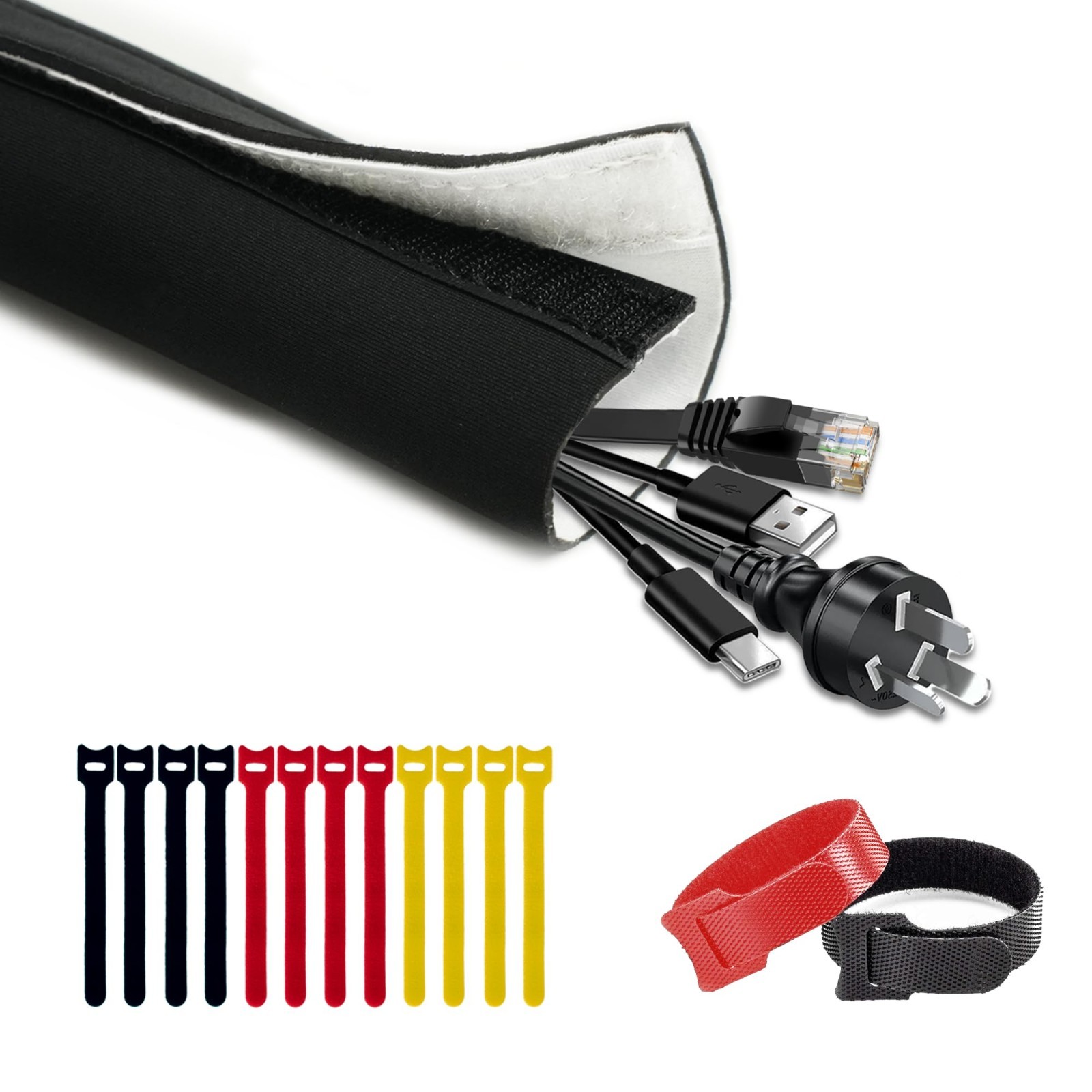 Cable Management Sleeve 10ft - Flexible Cord Organizer, 1.5 Inch Diameter, Neat