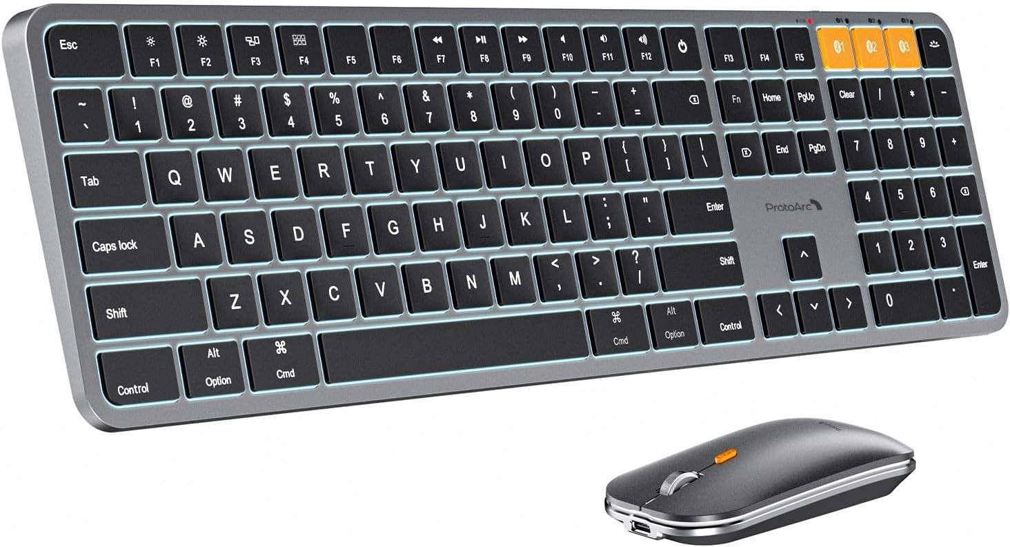 ProtoArc Backlit Bluetooth Keyboard & Mouse for Mac KM100-A Full Size Wireless