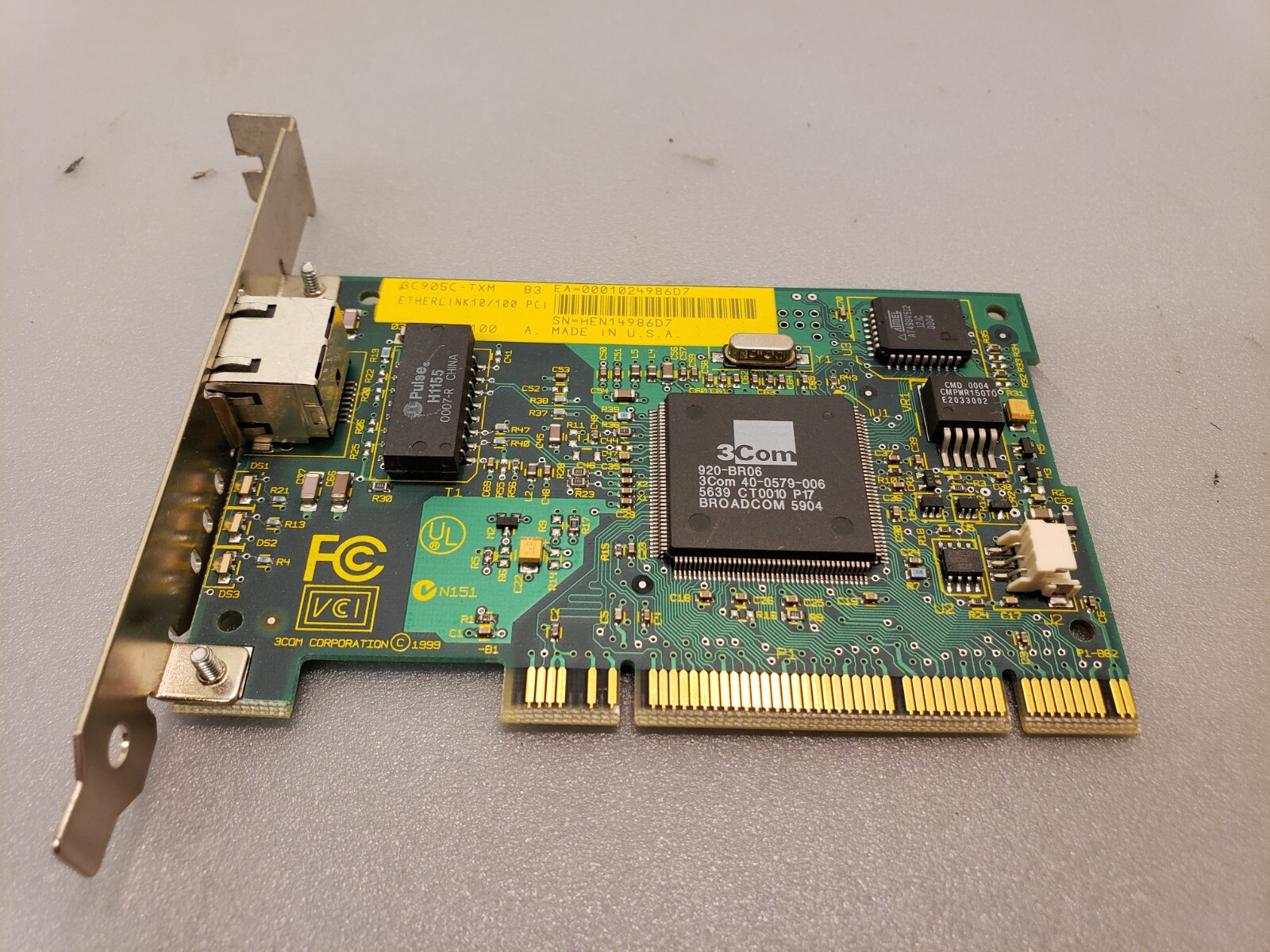 Vintage 3Com 3C905C-TXM EtherLink PCI Network LAN Adapter Card RJ45 Tested