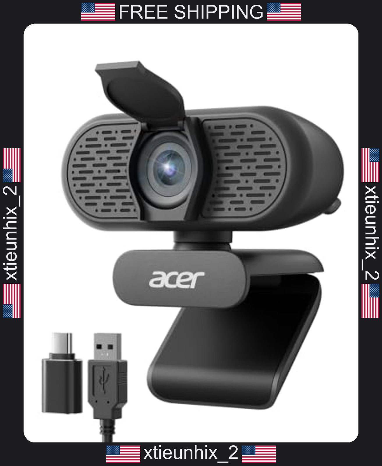 1080P Full HD Webcam for PC with Microphones, Privacy Cover, Plug-and-Play
