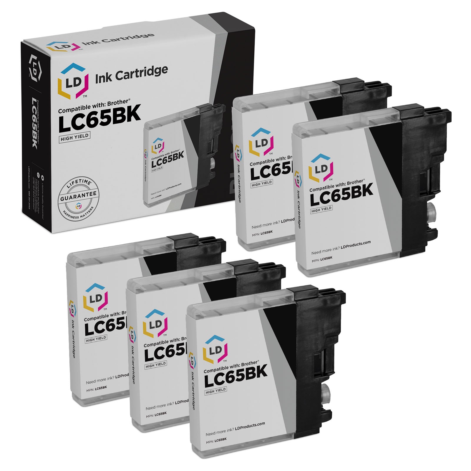 LD  for Brother LC-65 LC65 5pk HY Black MFC 5890CN 5895CW 6490CW 6890CDW