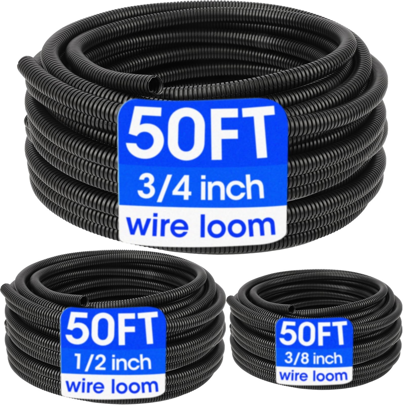 Split Wire Loom Tubing 3/8" 1/2" 3/4" x 50FT - Cable Protector Conduit Sleeves B