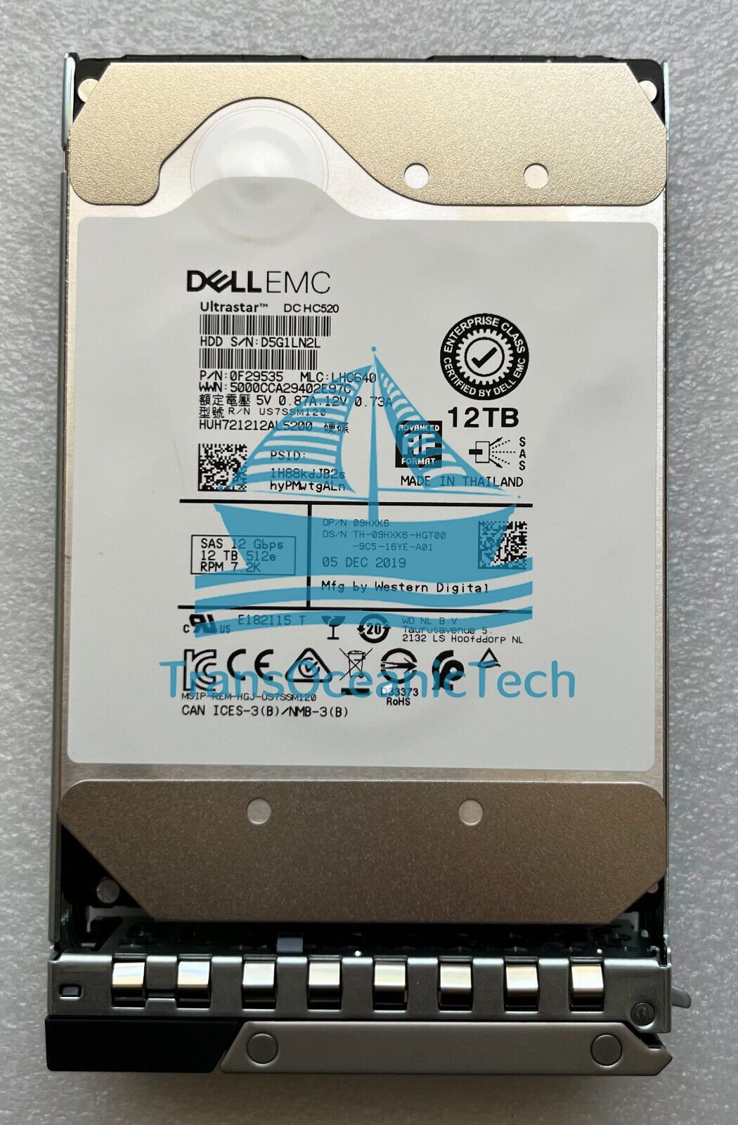 9HXK6 DELL HUH721212AL5200 GEN14 12TB 7.2K 12Gbs 3.5" SAS 09HXK6 HDD Hard Drive