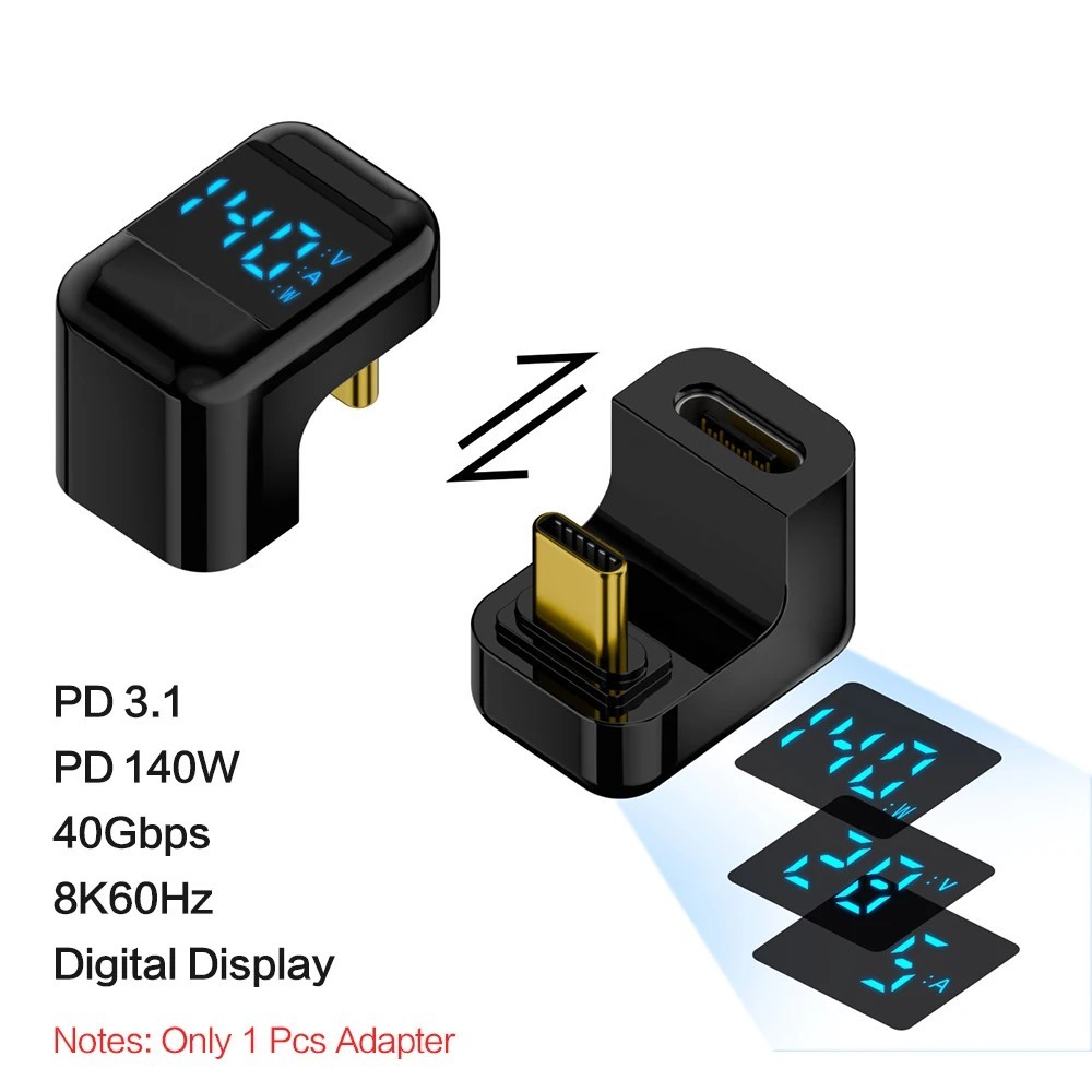 90° USB C Adapter Right Angle 40Gbps Data PD 140W USB4.0 8K Video Thunderbolt 3