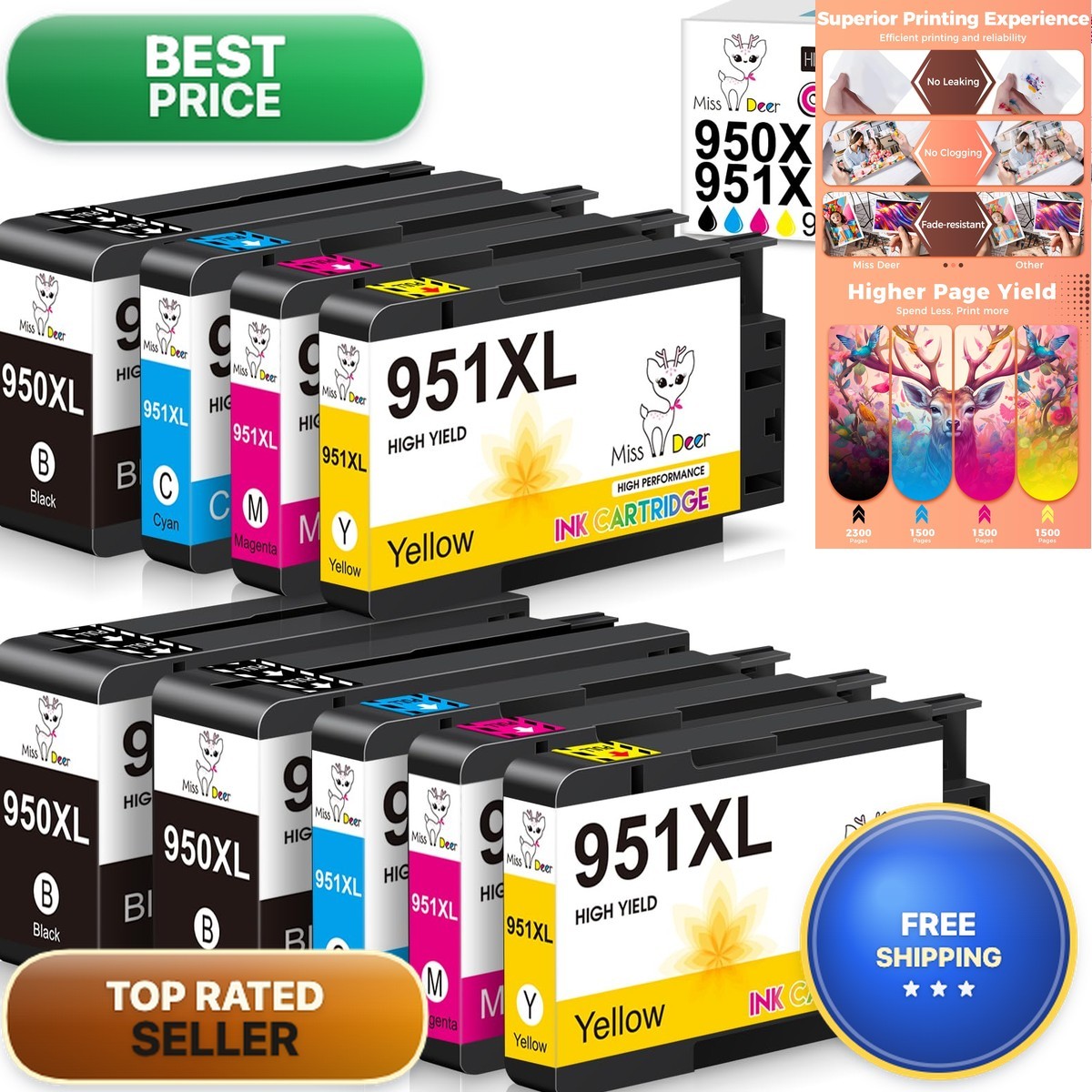 Miss Deer 9-Pack 950 951 XL Ink Cartridges for HP 8610