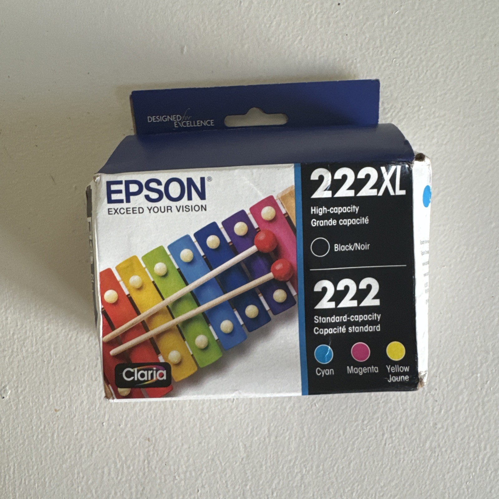 Epson 222 Genuine Ink Cartridge XL Black & Standard Color Combo Pack New Sealed