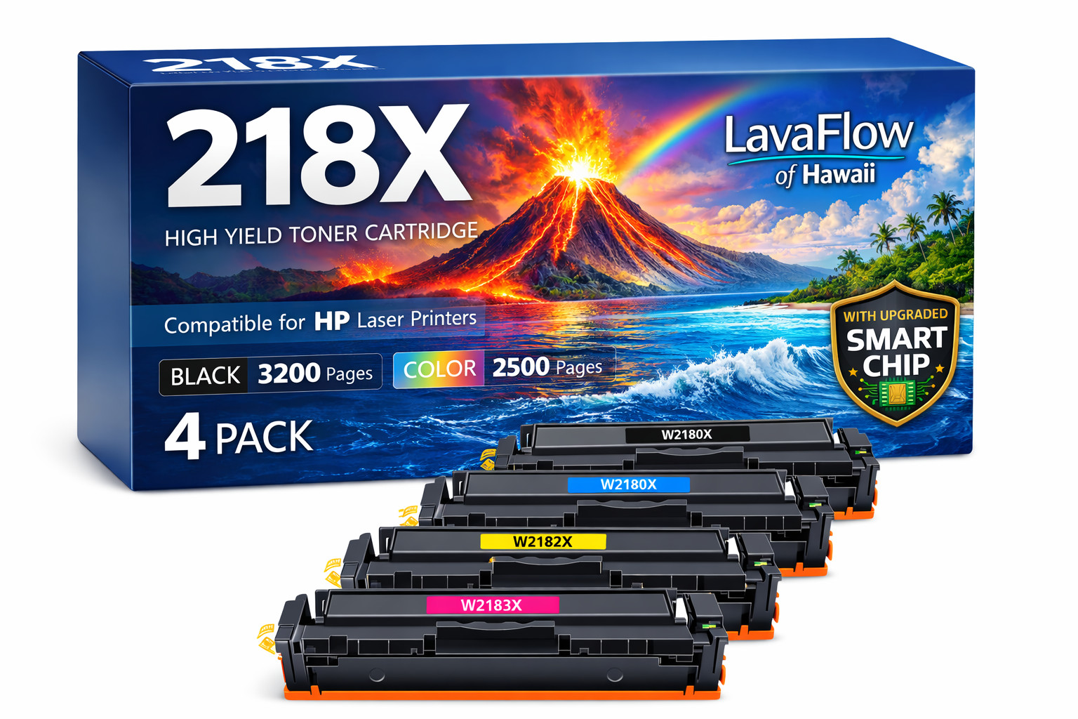 ** NEW HP 218X Toner | 218X | Black / Color | With Chips | Compatible | 4-Pack