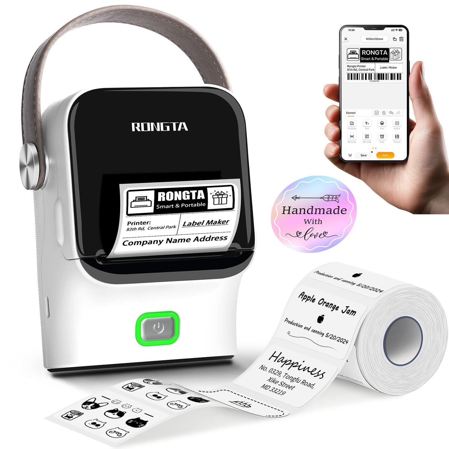 Bluetooth Label Maker Machine with Tape, Thermal Label Printer for Office, Sm...