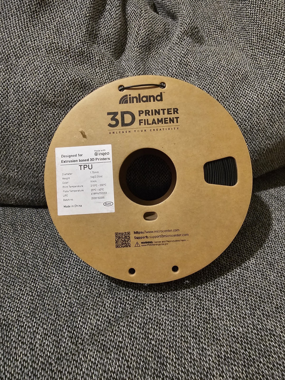 inland Filament 1.75mm 3D Printer 2.2lbs 1kg Durable High UV-Resistant Extrusion