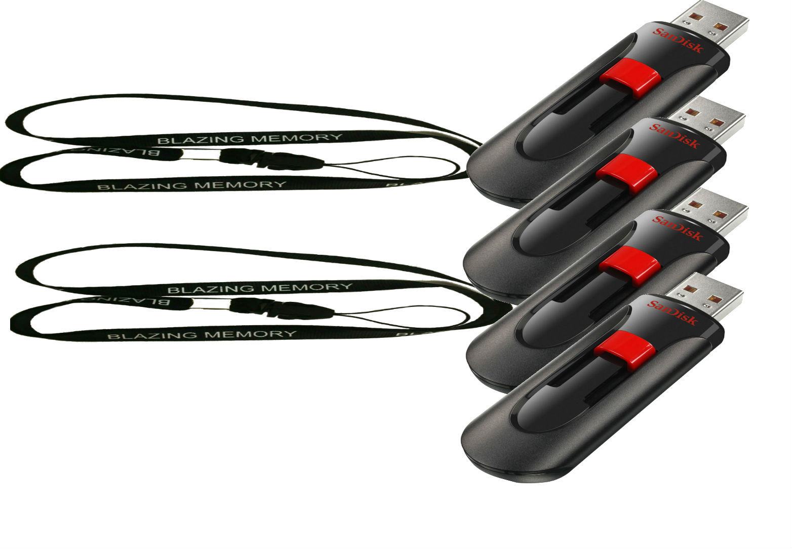 Lot of 4 SanDisk 128GB Cruzer GLIDE USB Flash Pen Drive +2 Lanyards 512GB total
