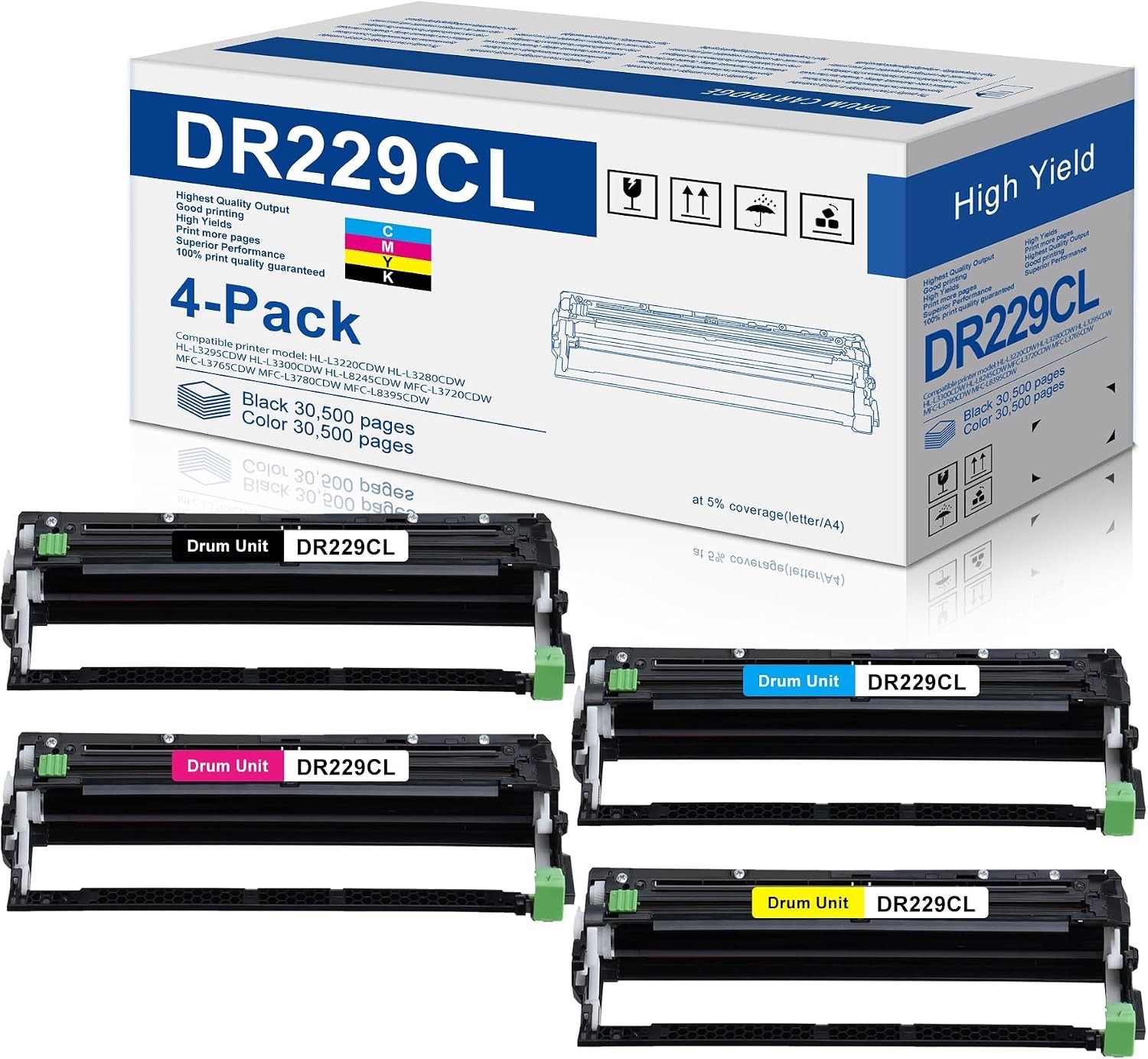 DR229CL Drum Unit 4-Pack Replacement for Brother DR229 TN229 DR-229CL Not Toner