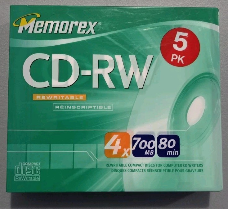 Memorex CD-RW Rewritable Discs - 5 Pack (New/Sealed)