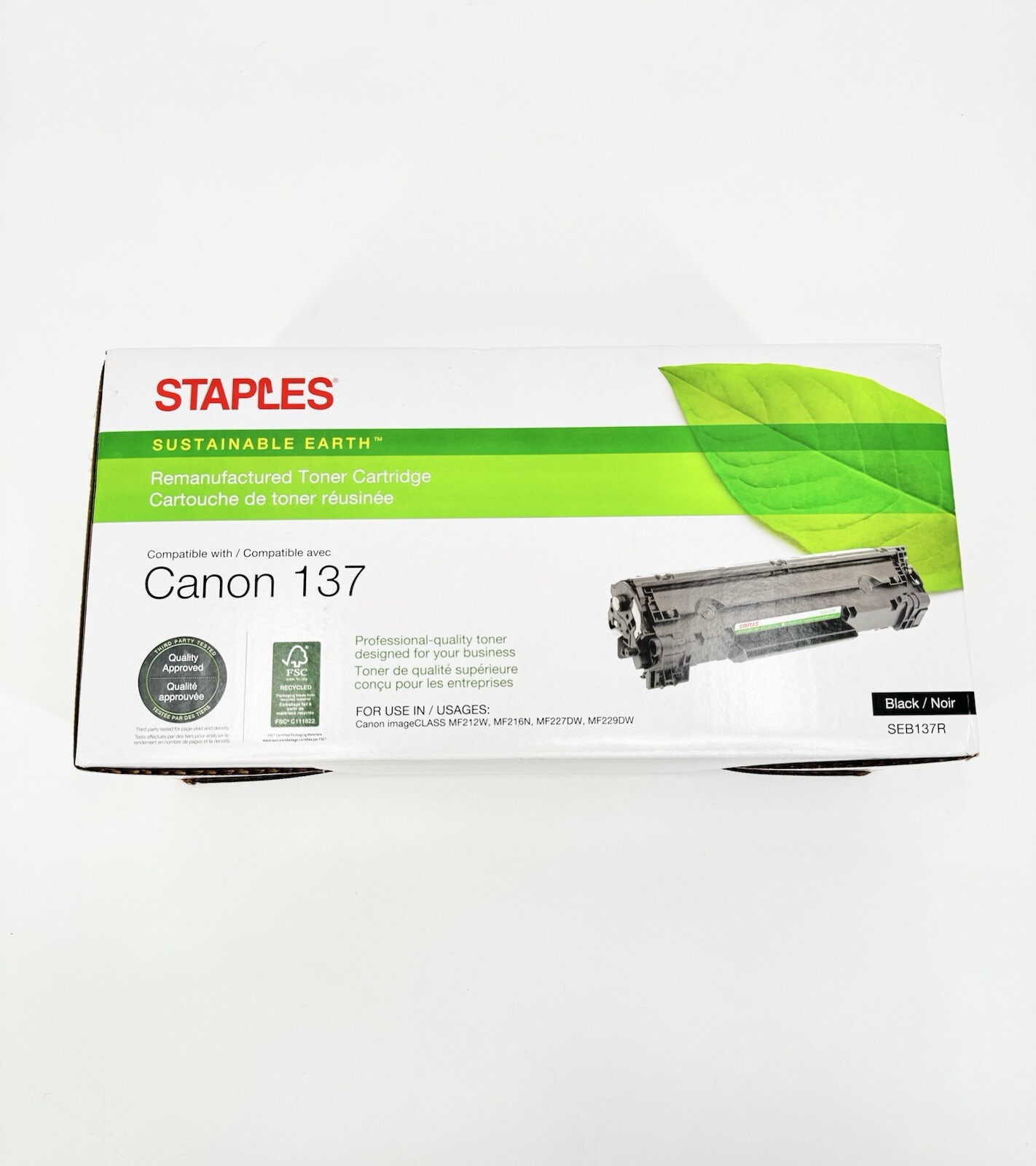 NEW Staples Sustainable Earth Canon 137 Black Toner Cartridge Sealed SEB137R