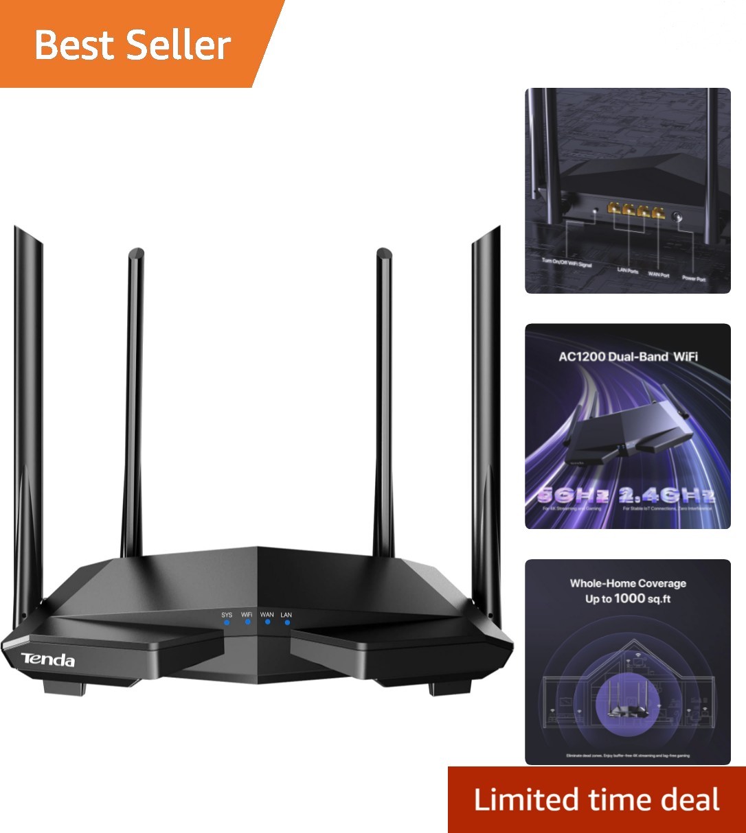 AC1200 Smart WiFi Router, High Speed Dual Band Wireless Internet Router with ...