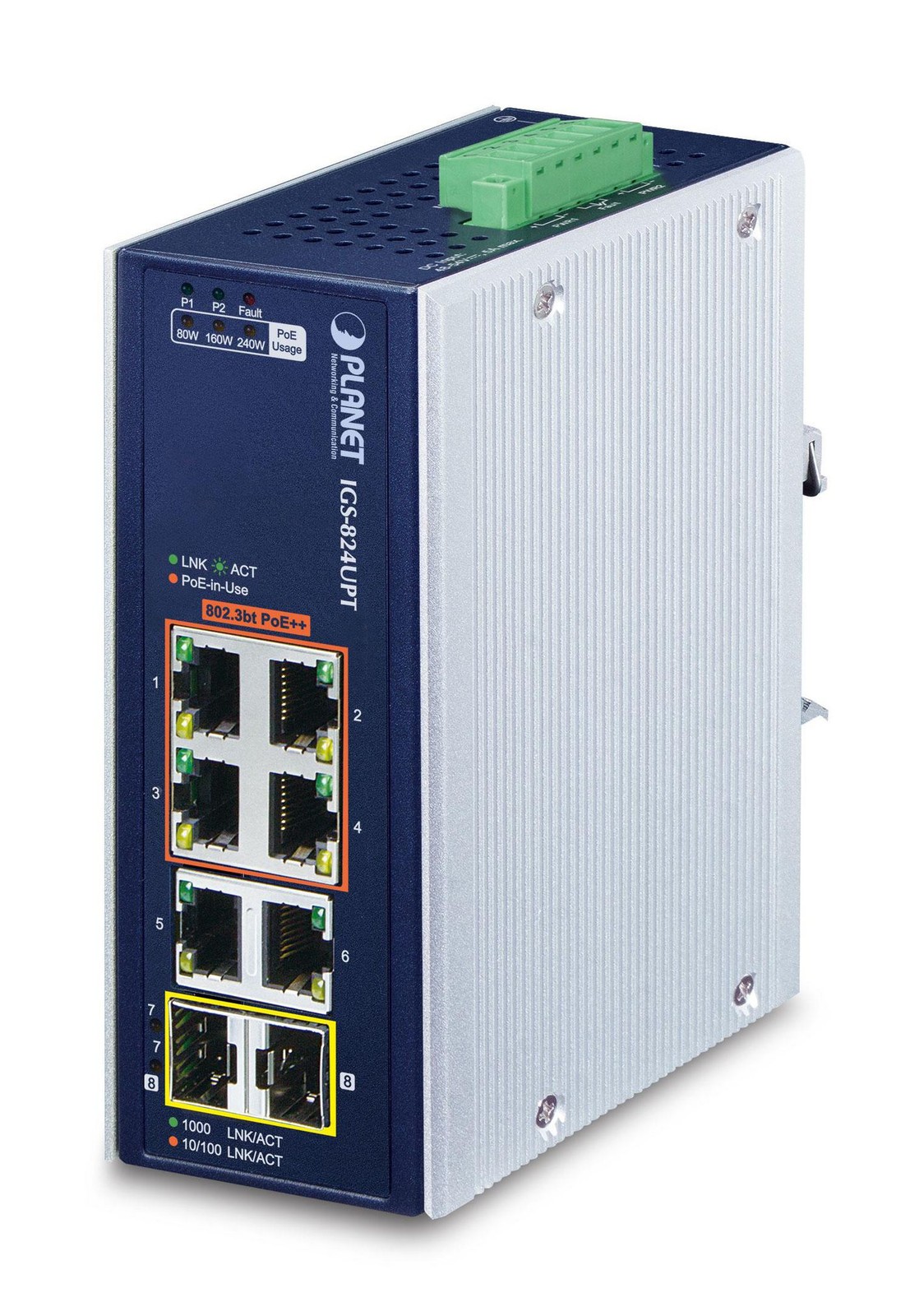 Planet W125796063 IGS-824UPT IP30 Industrial 4-Port 10/100/1000T 95W 802.3b ~E~