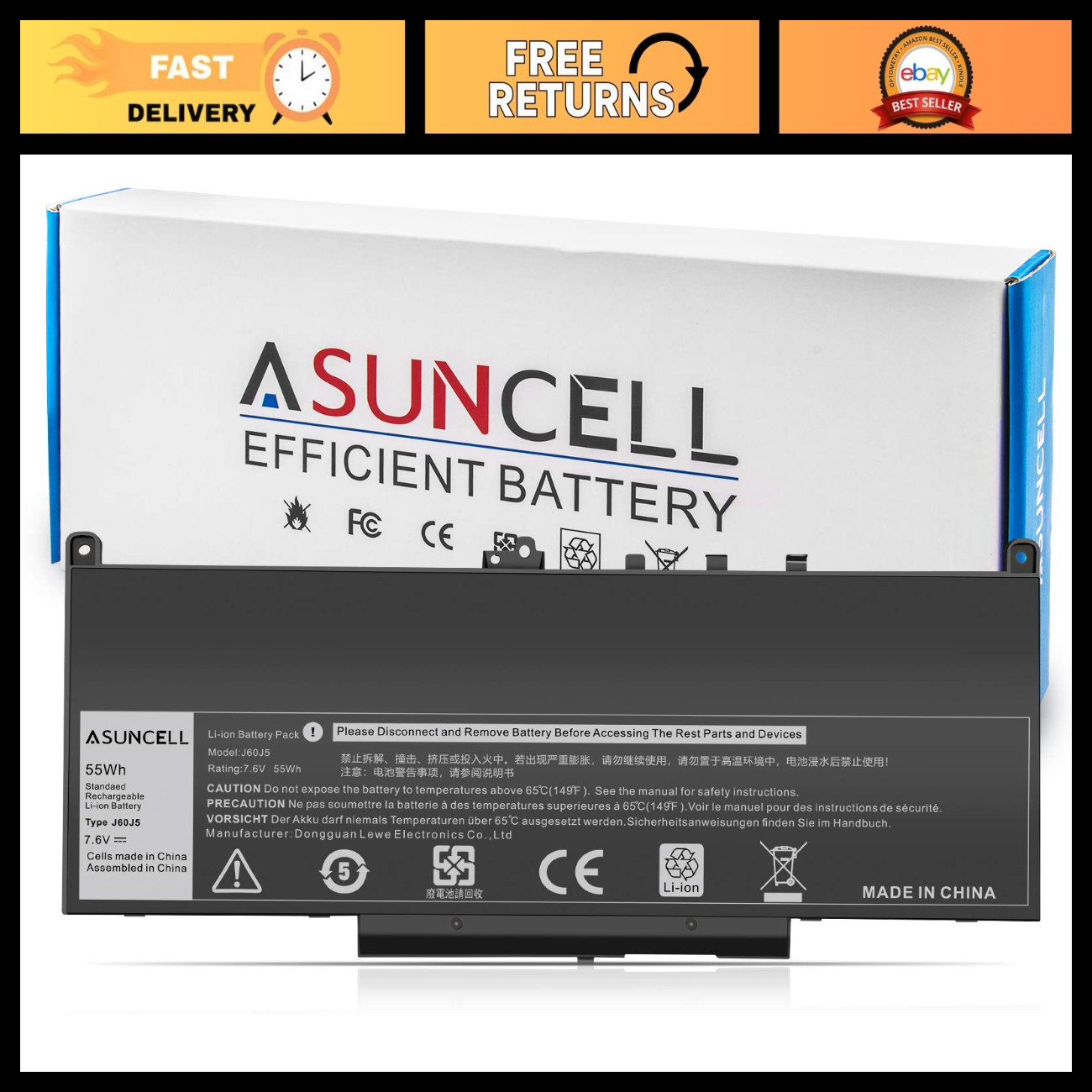 High-Capacity 7.6V 55Wh Laptop Battery for Dell Latitude E7270 E7470 Series