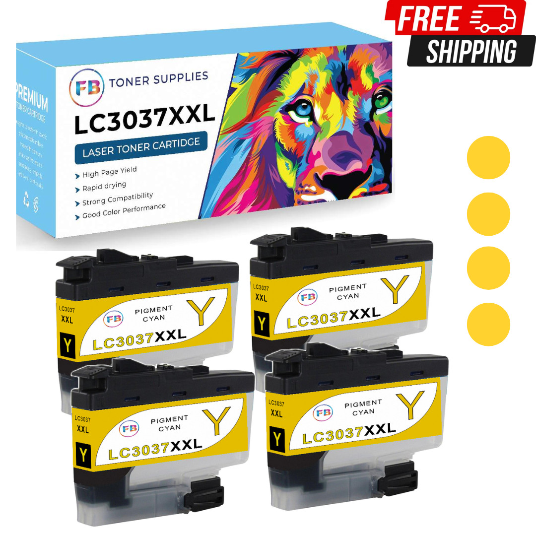 4 pk Yellow Ink Cartridge for Brother LC3037 LC-3037XXL for MFC-J5845DW MFC-J594