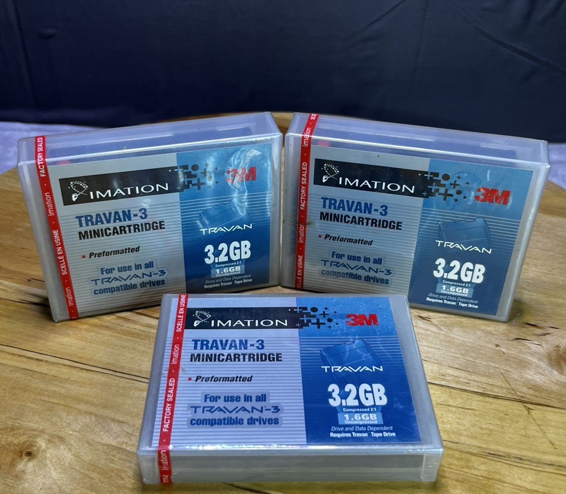 NEW SEALED 3pk Imation Travan-3 Minicartridge TR-3  Preformatted 3.2GB Vintage