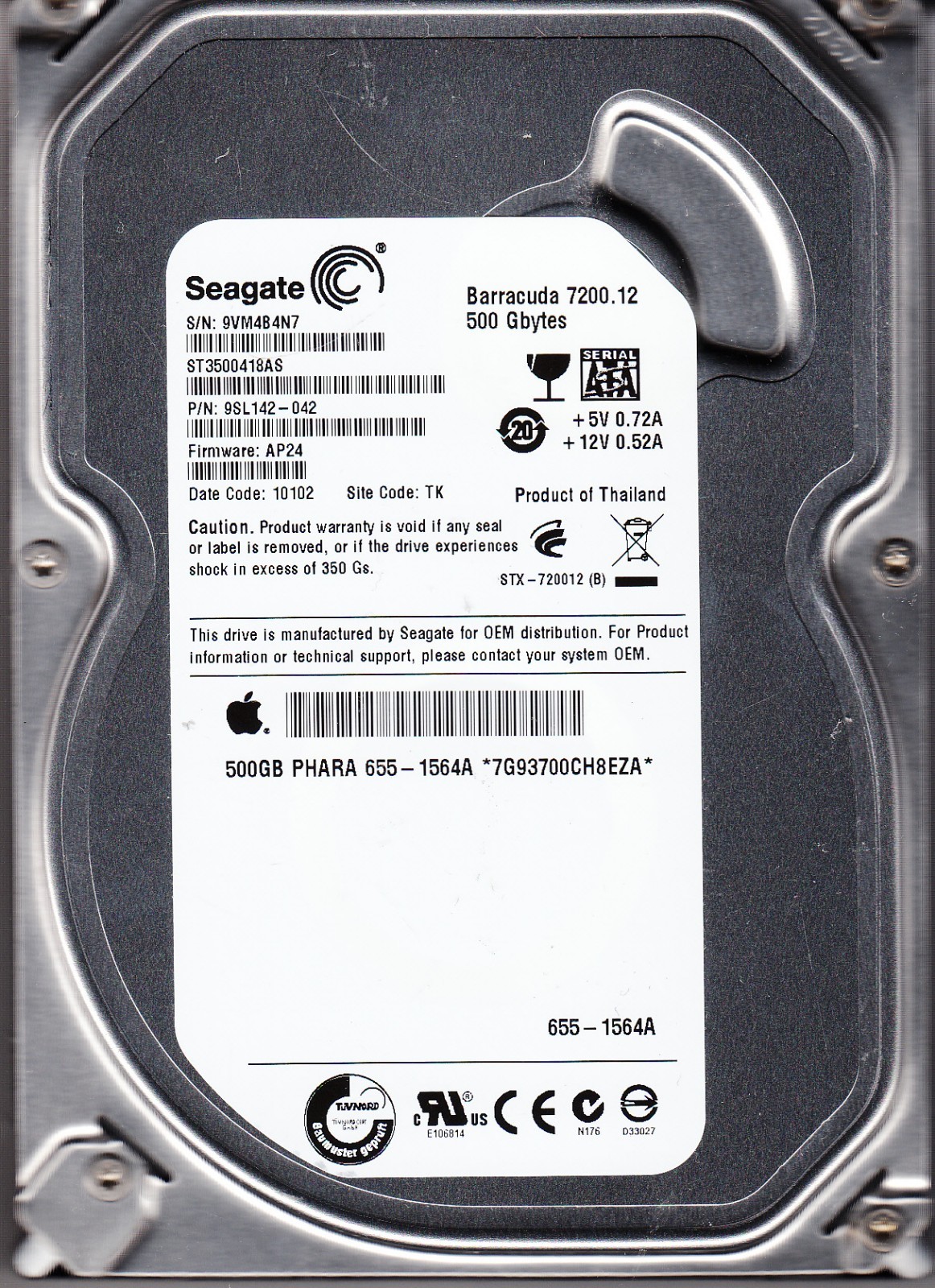 FOR DATA RECOVERY Seagate ST3500418AS pn: 9SL142-042 TK SATA BAD SECTOR 4012
