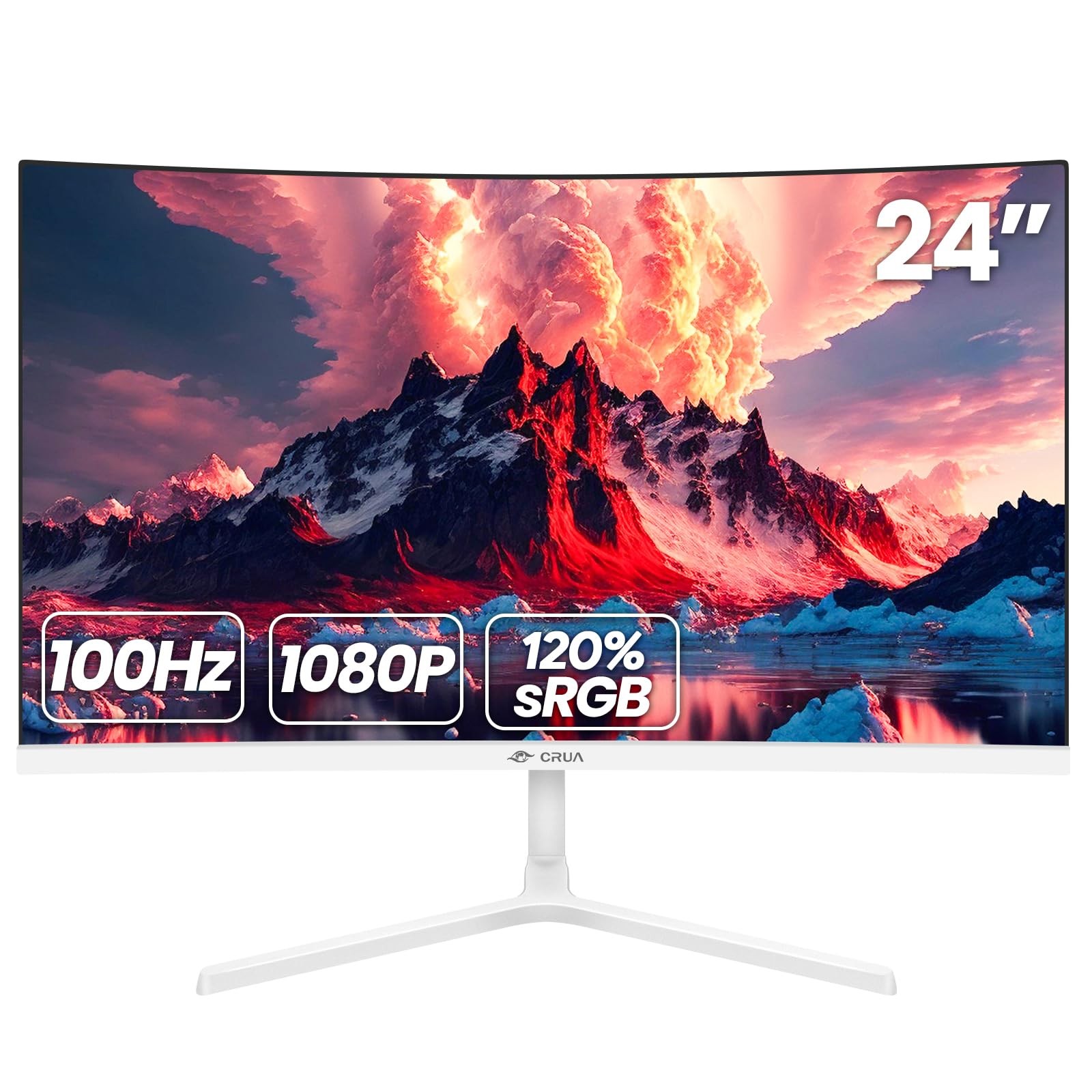 CRUA Cr240Qa 24" FHD 100Hz Curved Monitor, 120% sRGB, HDMI/VGA, Frameless, White