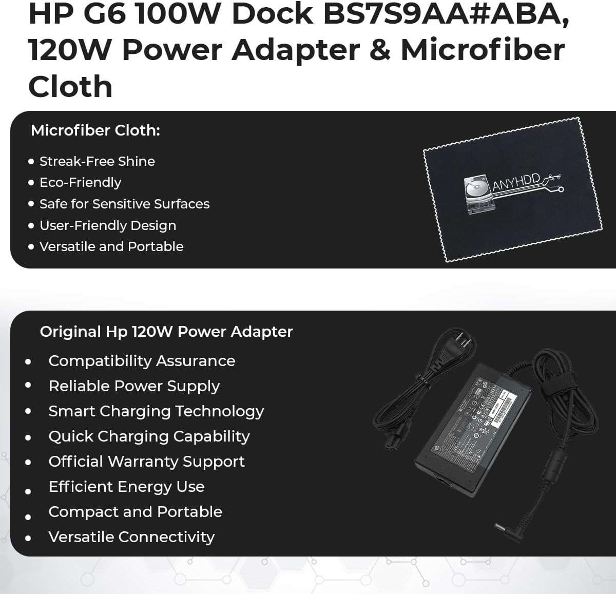 HP USB-C 100W G6 Dock with 100W Power Delivery, 120Hz + ANYHDD Cloth USB C XX270