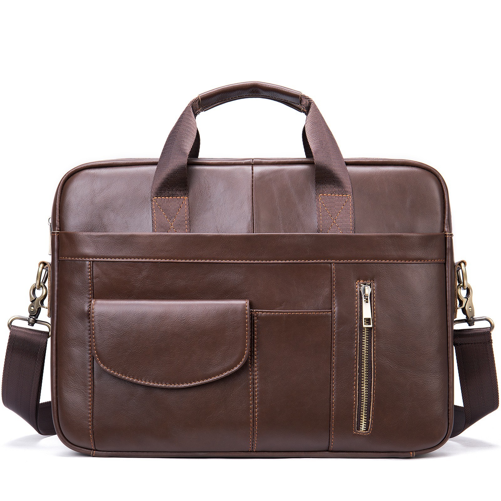 Full Grain Leather Business Briefcase, Laptop Messenger Bag & Crossbody Bag