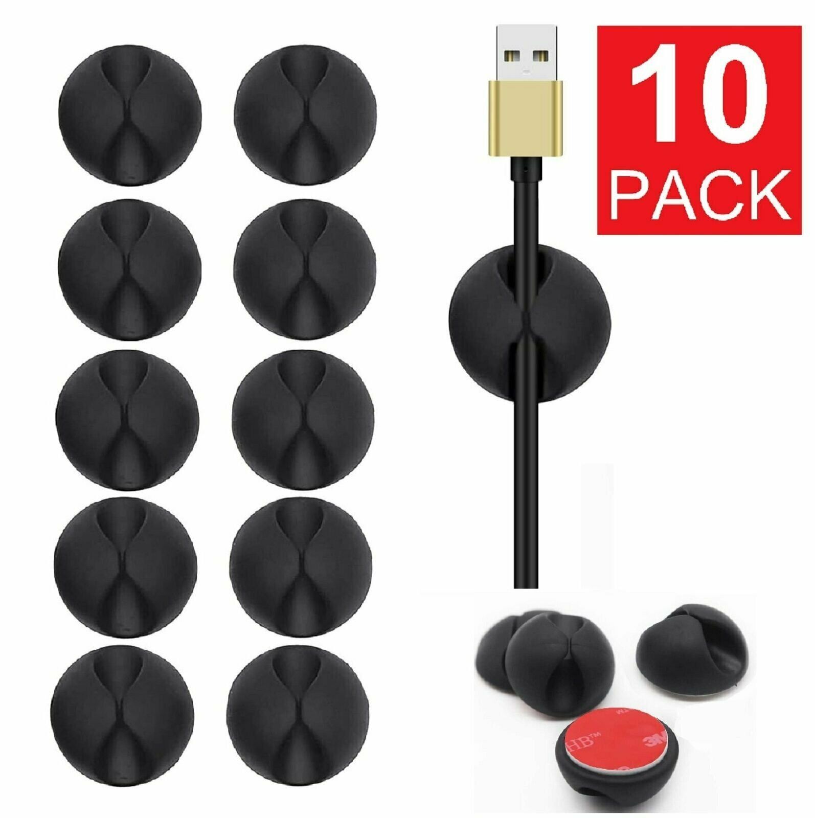 10 Pcs Cable Clip Grip Desk Wall Organizer Wire Cord Type USB Charger Holder
