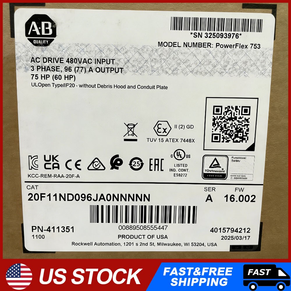 1PC NEW AB 20F11ND096JA0NNNNN in Sealed Box AB PowerFlex 753 AC Drive PLC