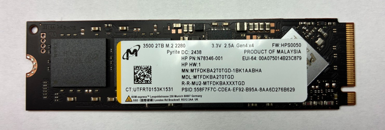 HP Micron 3500 2TB M.2 2280 Gen 4x4 N78346-001 SSD Drive - New Pull