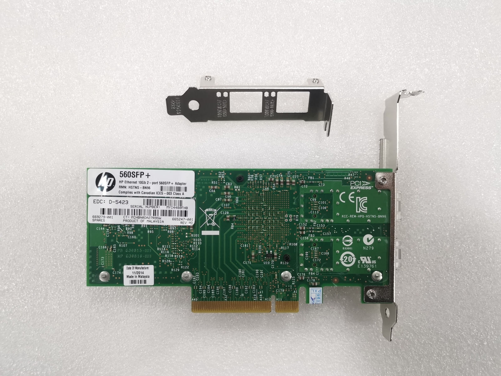 HP 560SFP+ DUAL PORT 10GB SFP+ ETHERNET ADAPTER INTEL X520-DA2 CARD 669279-001