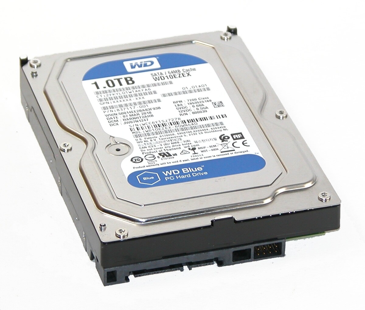 HP 837117-002 WD Blue WD10EZEX 1TB SATA 6Gbps 3.5" 7200RPM Hard Drive