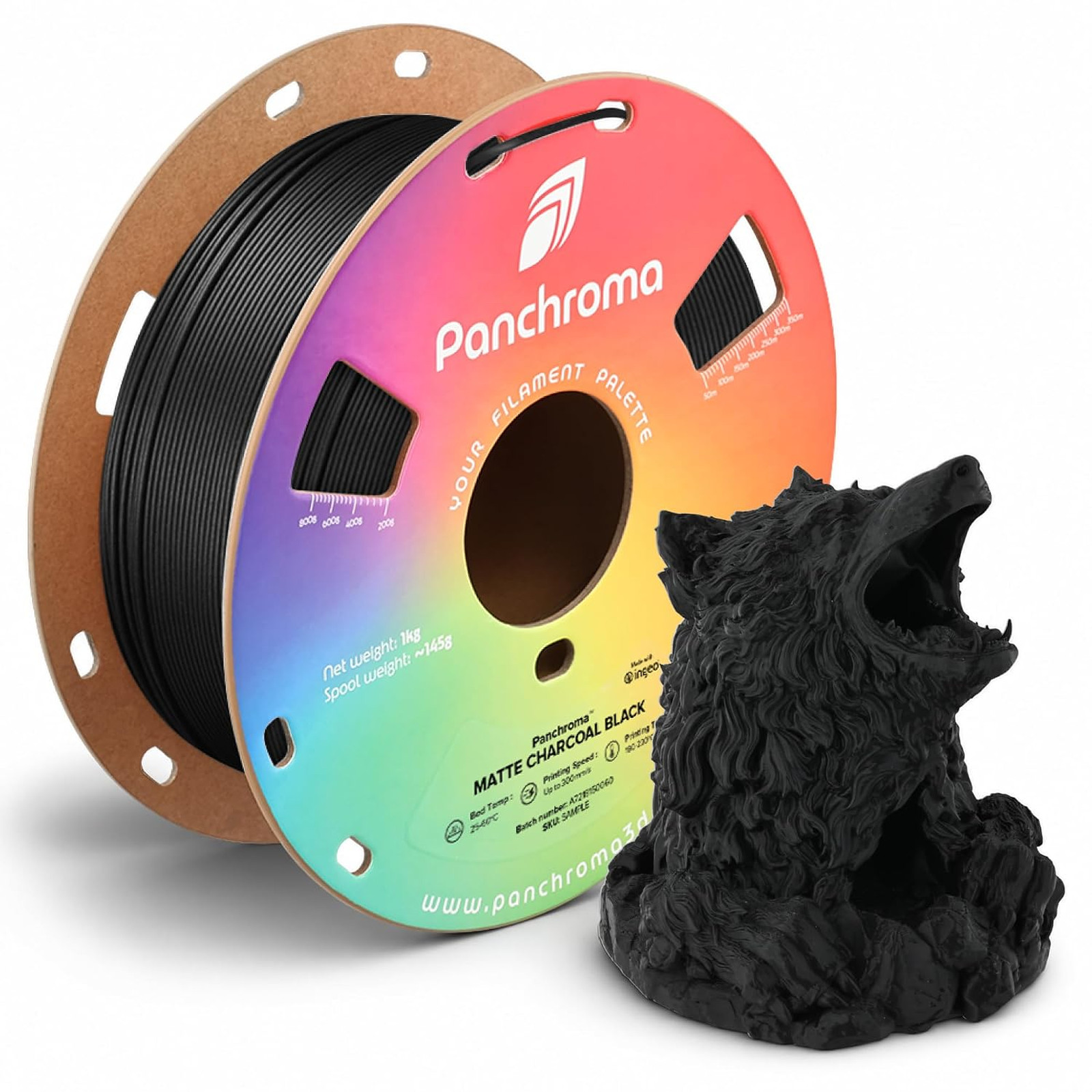 Panchroma Matte PLA Filament 1.75mm 1kg Charcoal Black for 3D Printing, FDM