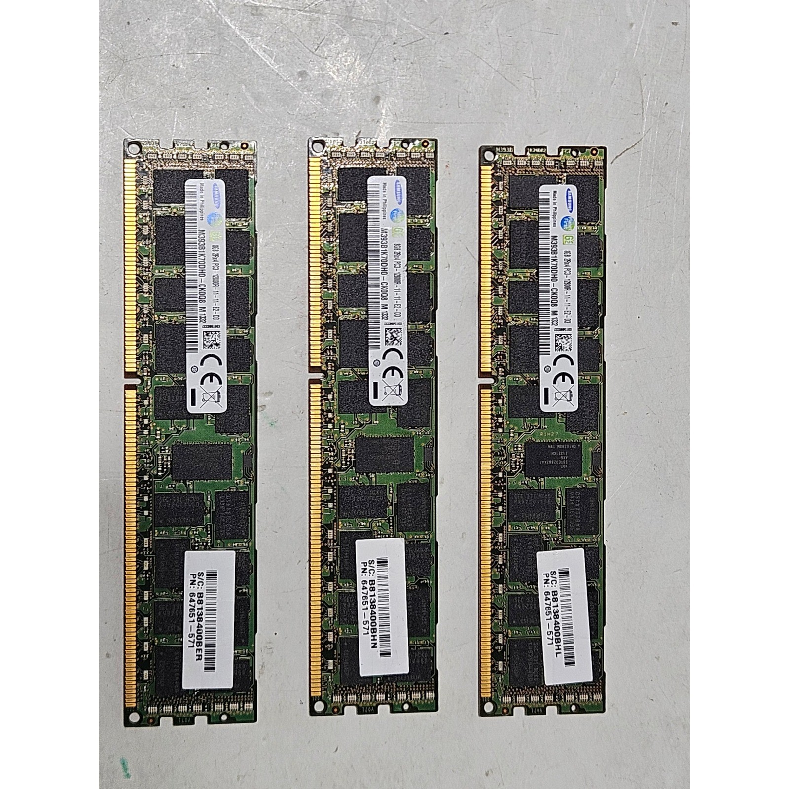 Samsung 24GB 3x8GB DDR3 RAM 2Rx4 PC3-12800R M393B1K70DH0-CKQ08 Server Memory