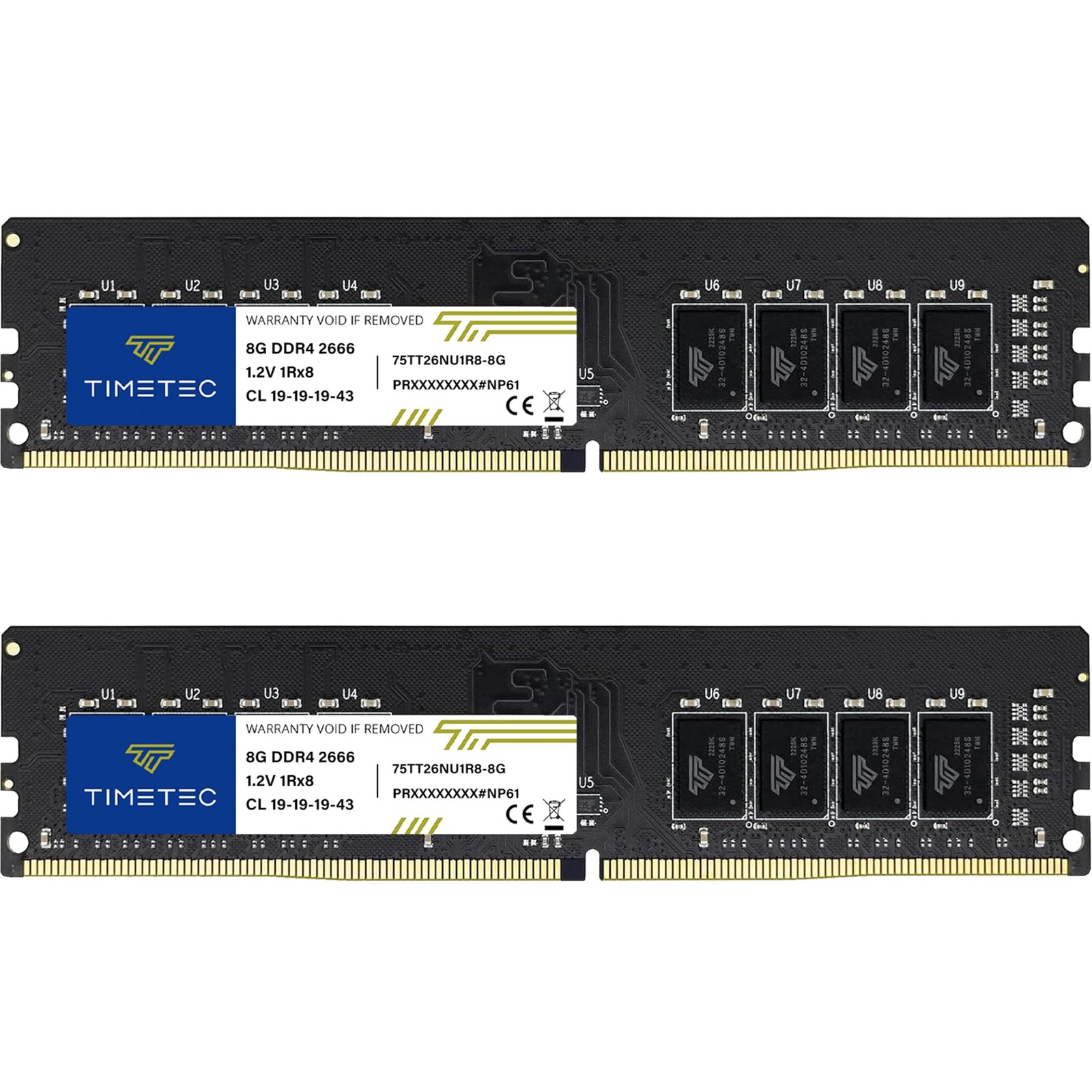 Timetec 16GB KIT(2x8GB) DDR4 2666MHz PC4-21300 Unbuffered Non-ECC 1.2V CL19 1Rx8