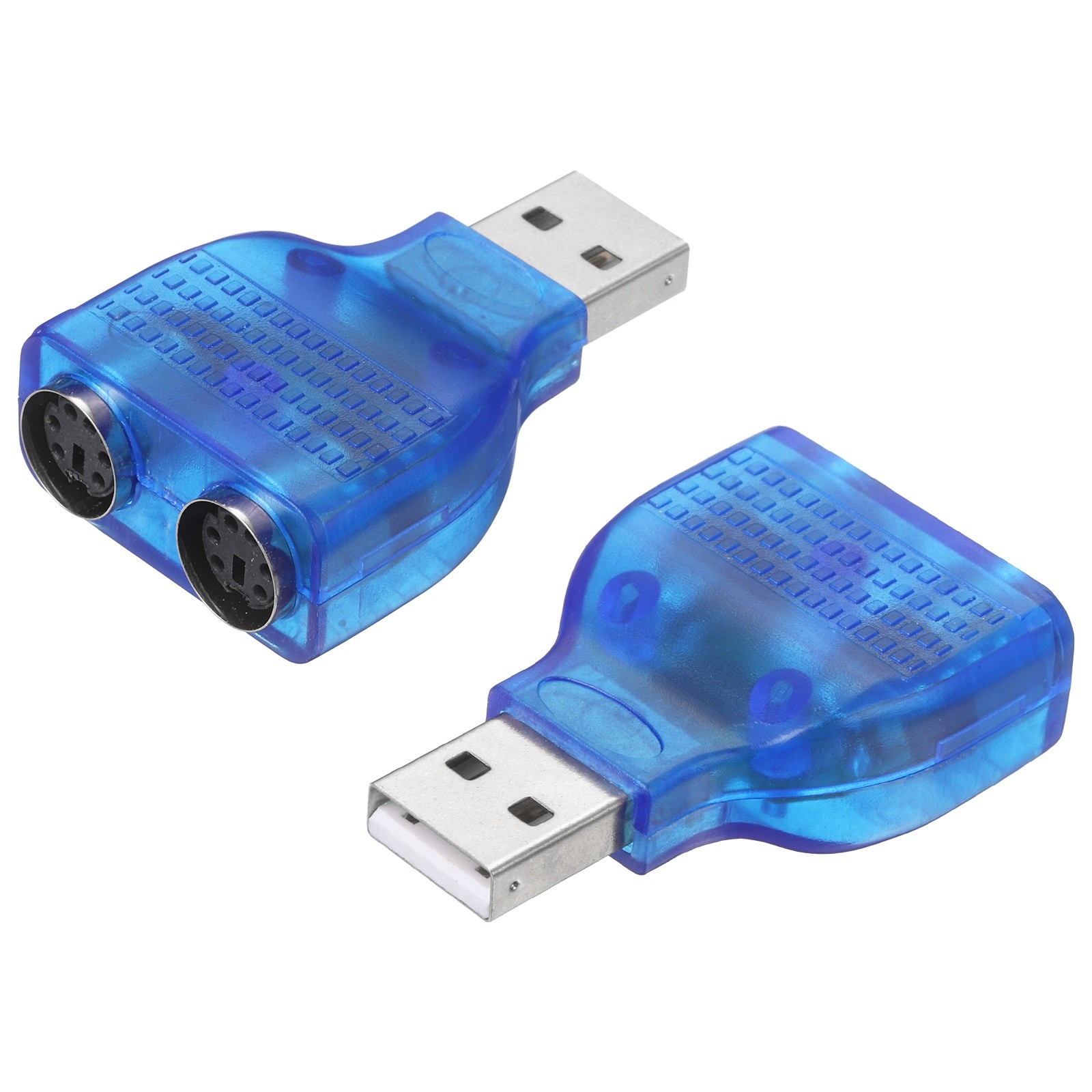 2 Pcs USB to PS/2 Adapter, Plastic USB A Male to Dual PS/2 Female Converter Blue
