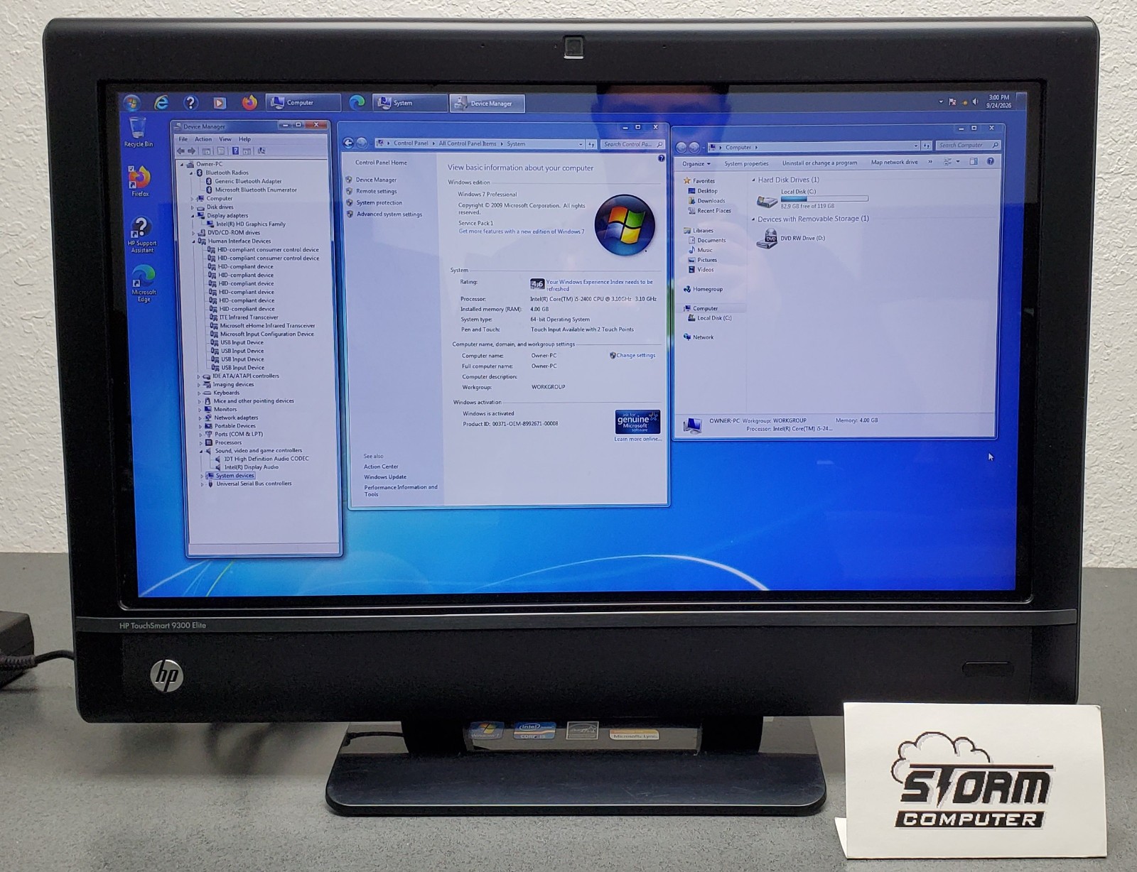 HP TouchSmart 9300 Elite AiO I5-2400 4GB 128GB 23.8" LK282AV