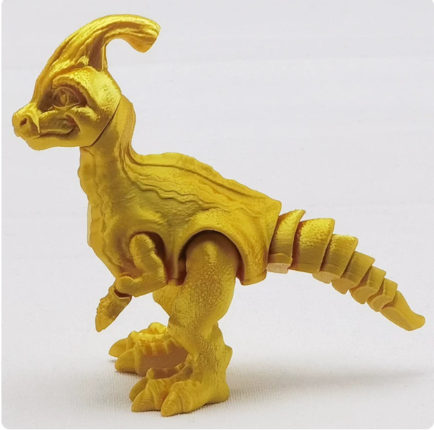 3D printed movable dinosaur dinosaur parasaurolophus golden color small size