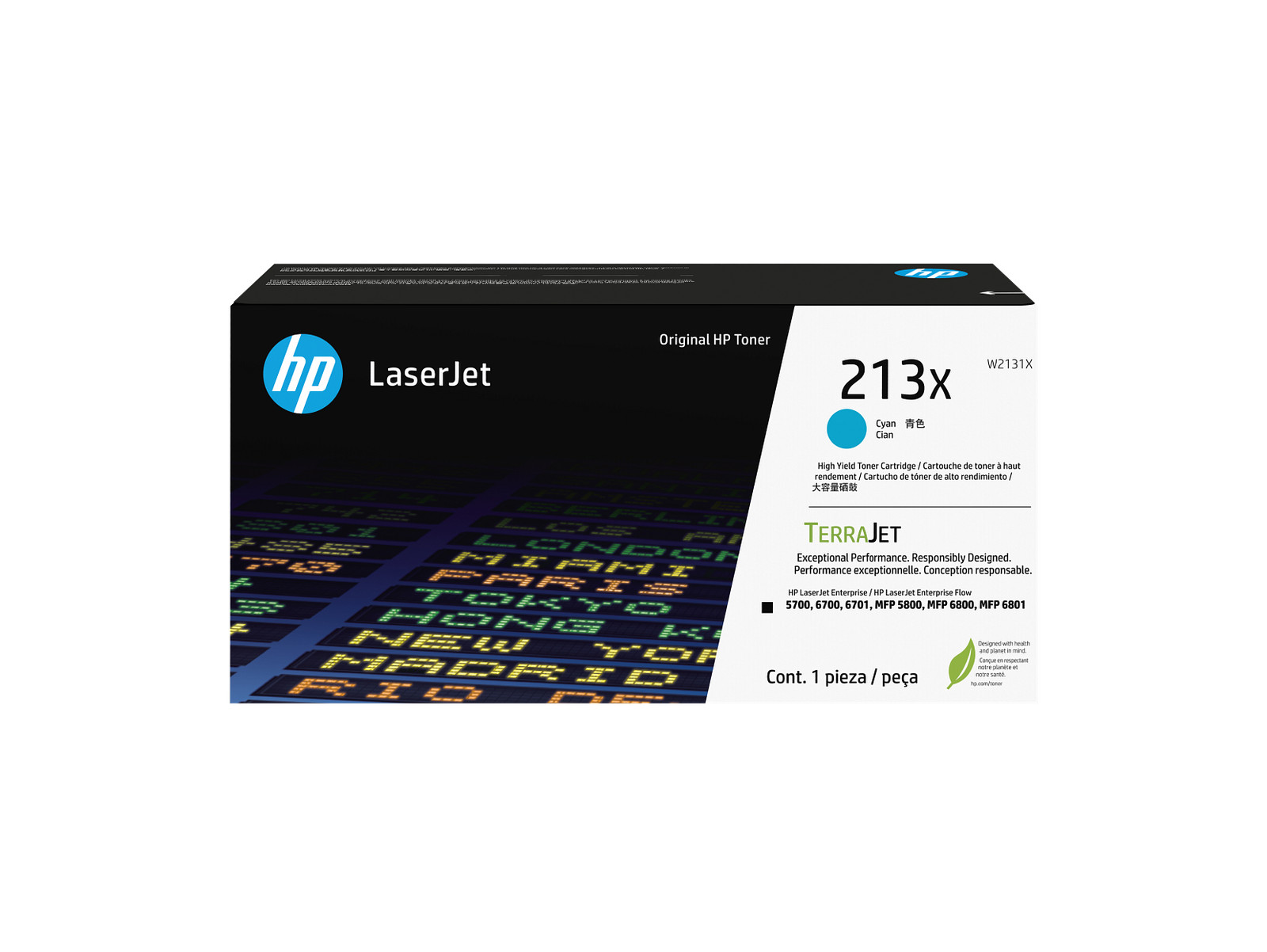 HP 213X High Yield Cyan Original LaserJet Toner Cartridge, ~6,000 pages, W2131X