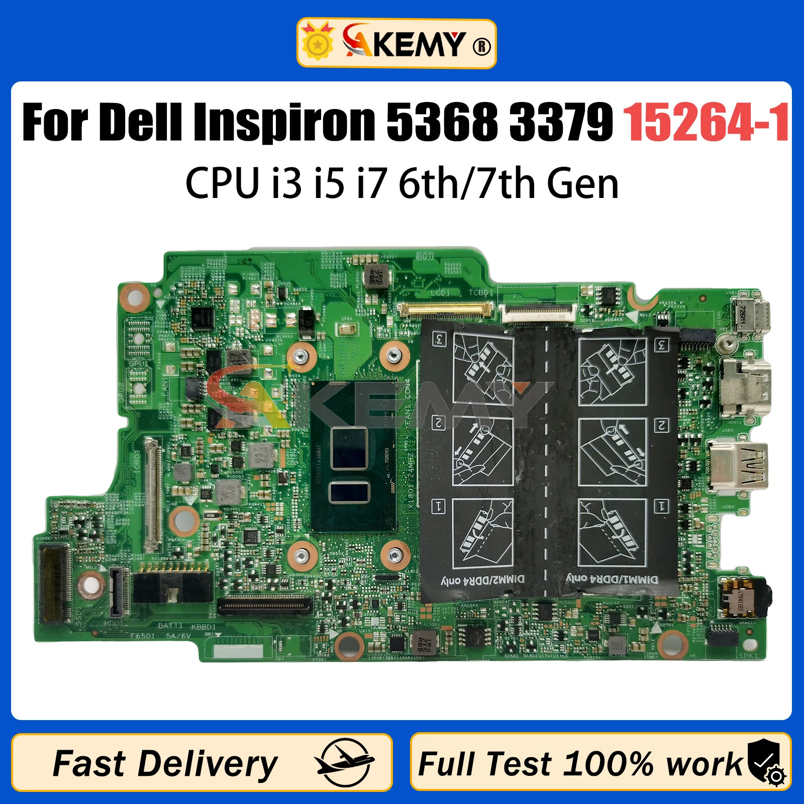 15264-1 For DELL I5368 I7368 I5568 0NX6FR 0KY1XP 0XDV20 Motherboard i3 i5 i7 CPU