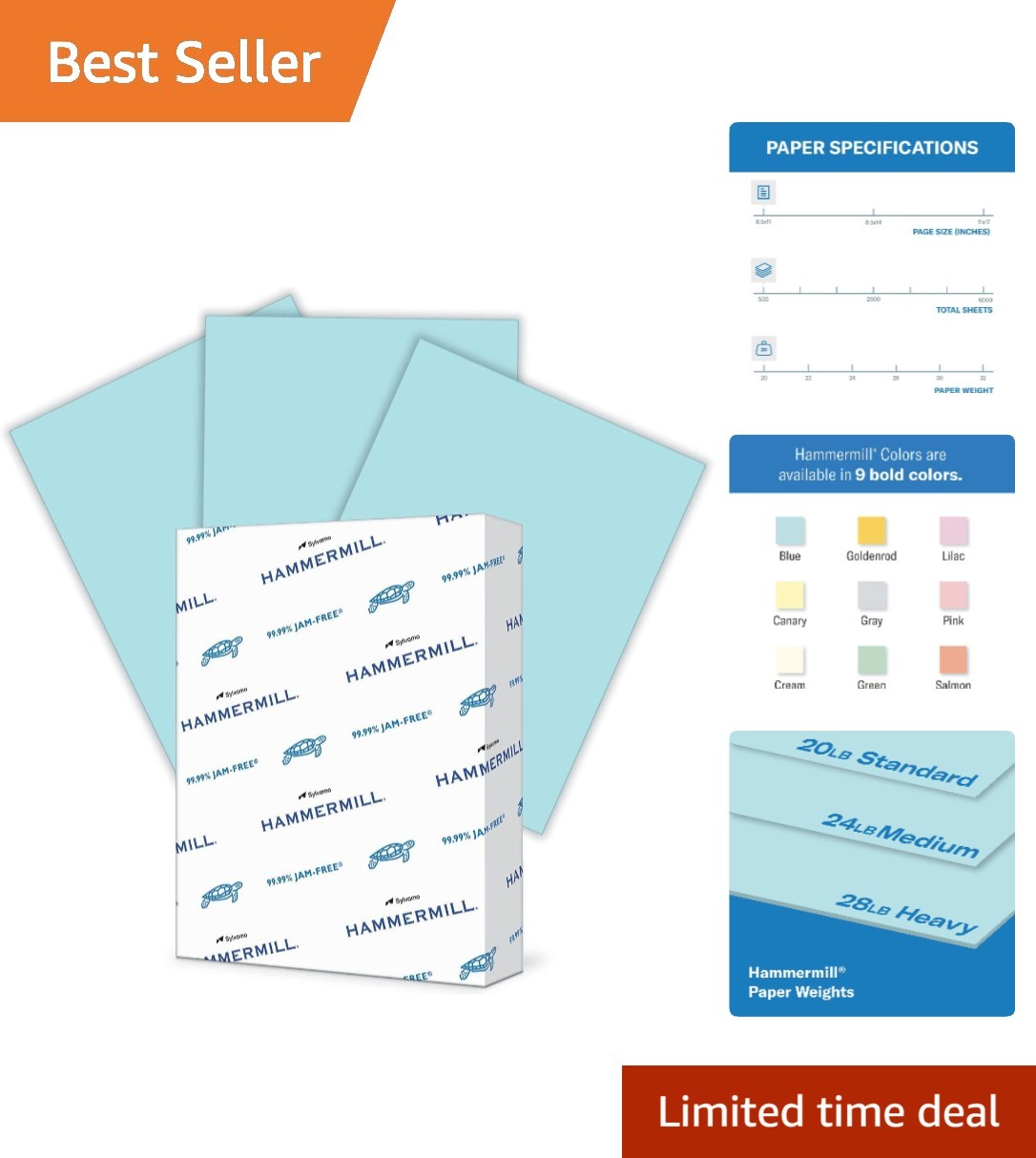 Sustainable 20 lb Blue Printer Paper - 500 Sheets, 8.5x11, Smooth & High Quality
