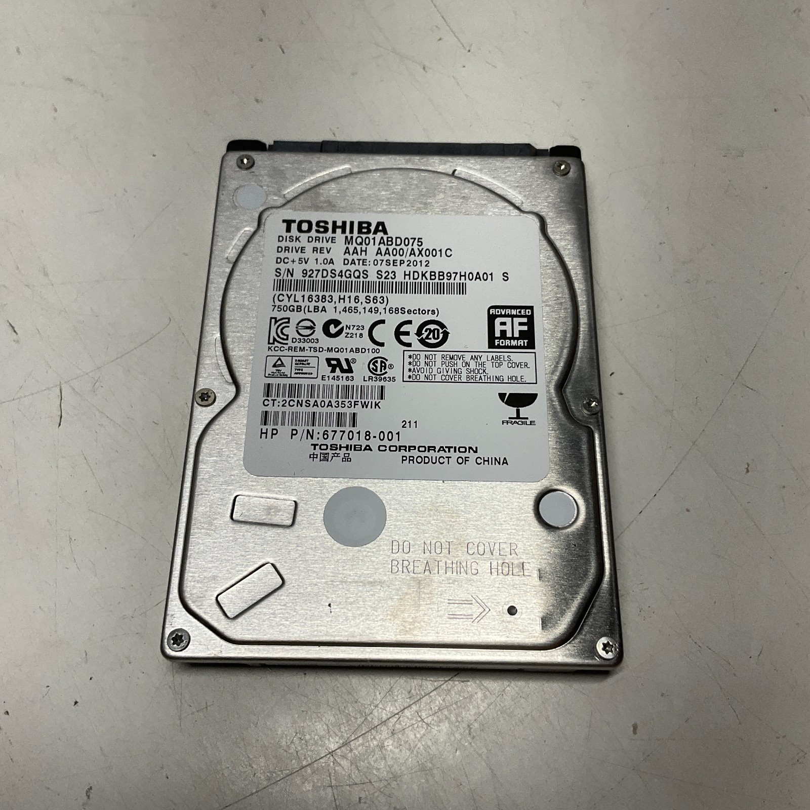 Toshiba MQ01ABD075 750GB 5400RPM Laptop 2.5" SATA Hard Drive - HD396A