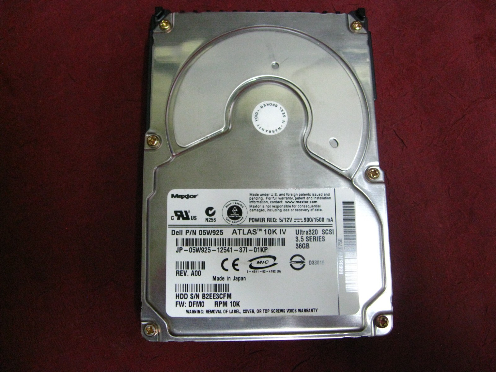 Maxtor Atlas 10K IV 36GB U320 68 Pin SCSI HDD Hard drive ULTRA320 dell 05W925