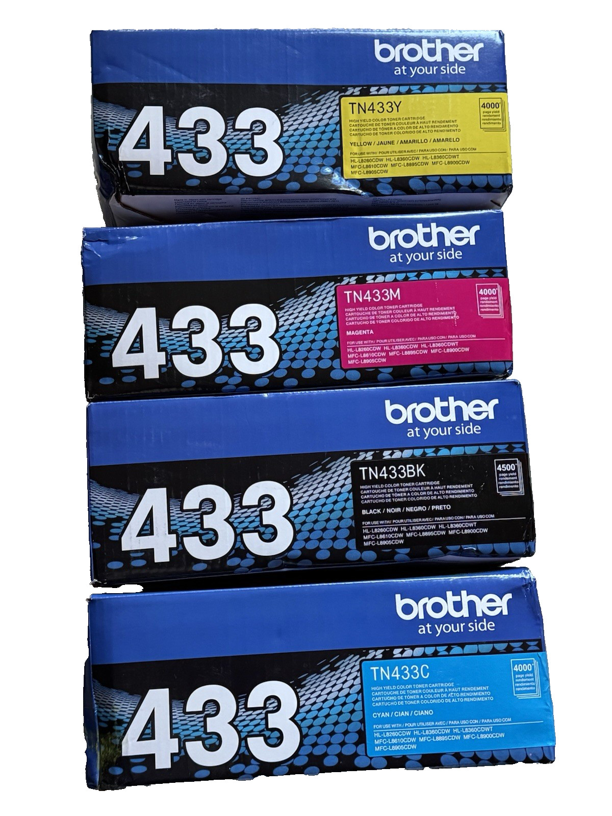 TN433 Toner Set Yellow Magenta Cyan Black New Sealed Never Use or Open