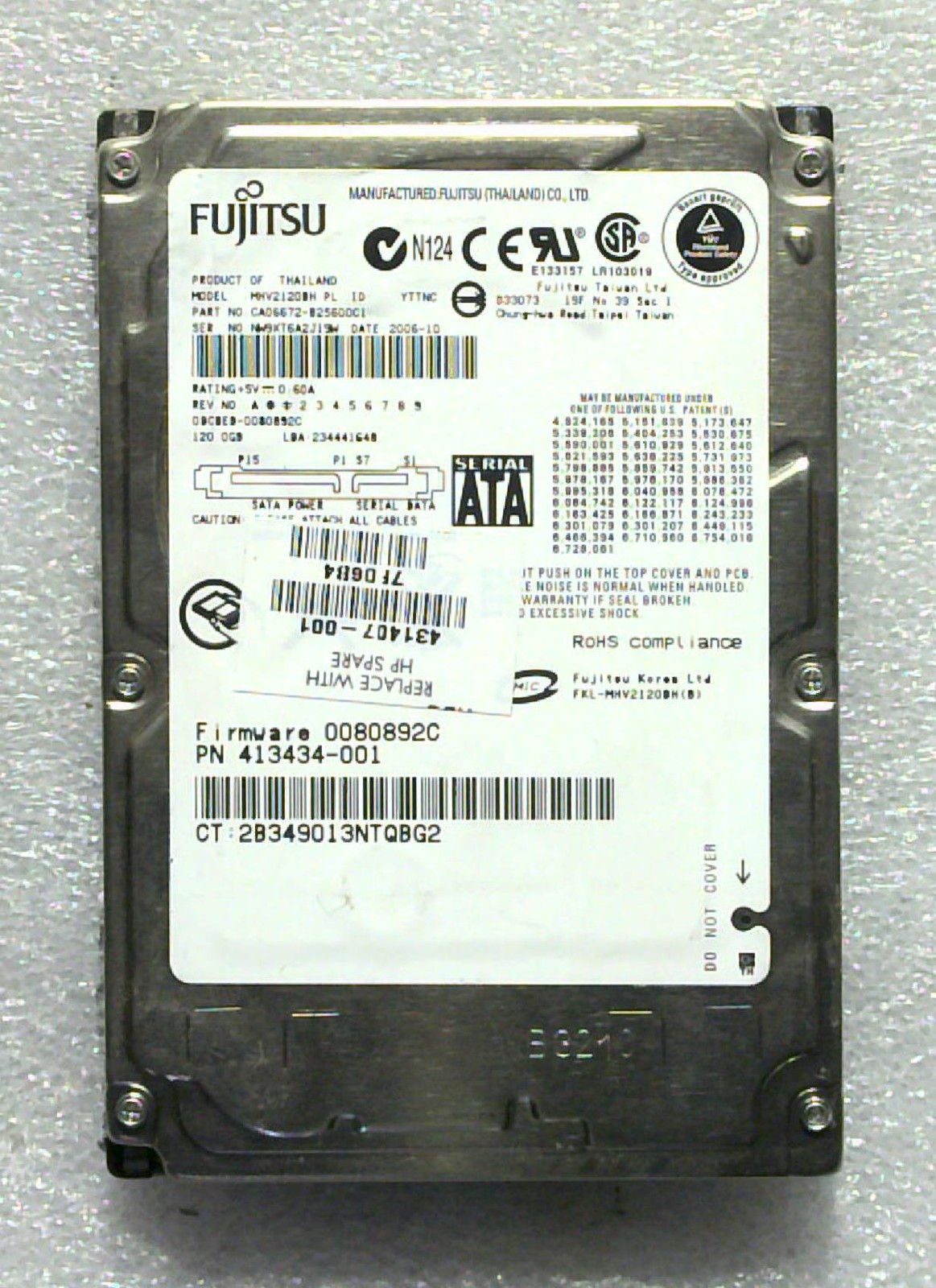 Fujitsu - MHV2120BH - 120GB - CA06672-B25600C1 - SN: NW9XT6A2J19W