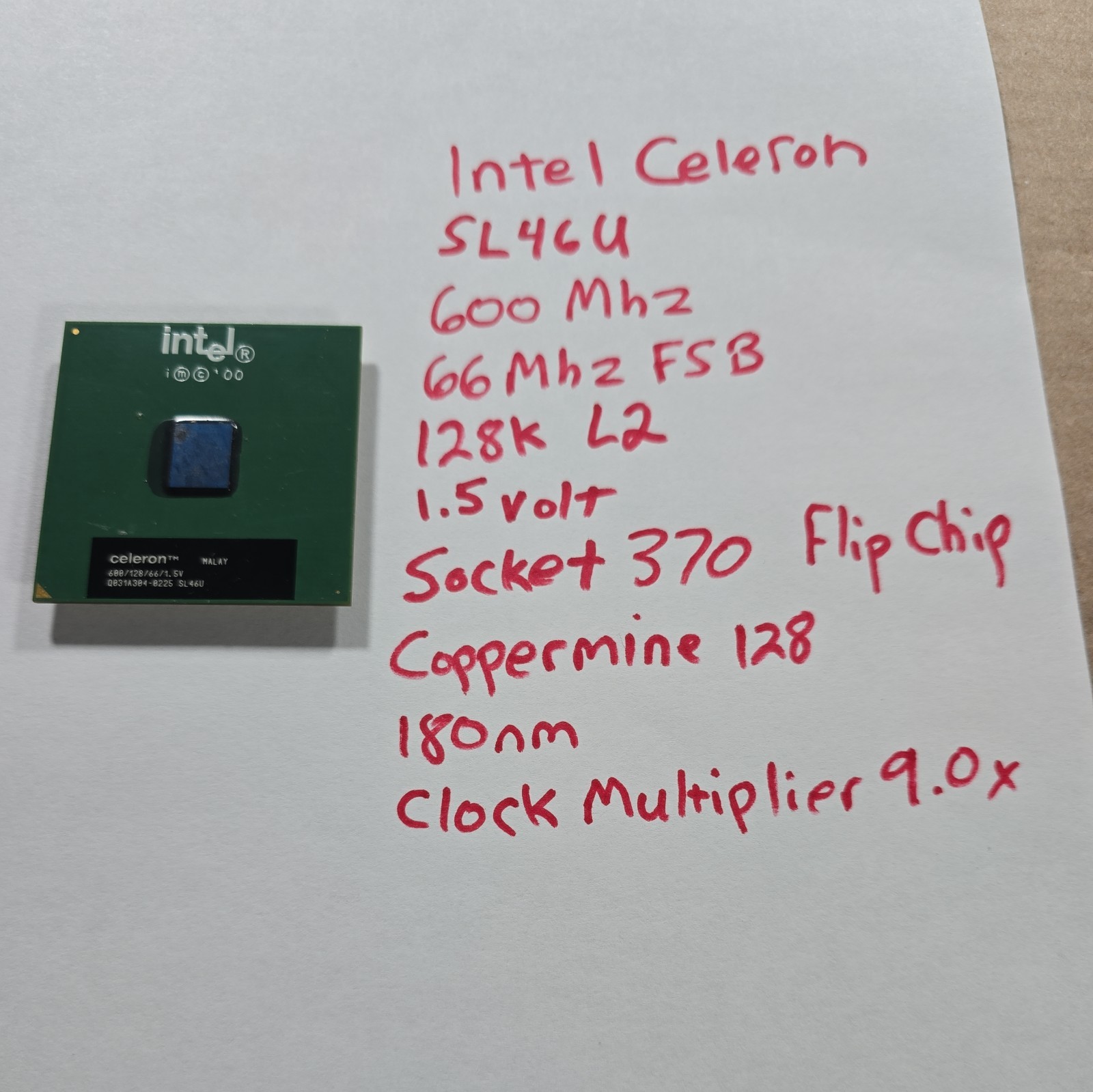 Intel Celeron 600MHz 128K Cache 66MHz FSB Socket 370 CPU Processor SL46U 