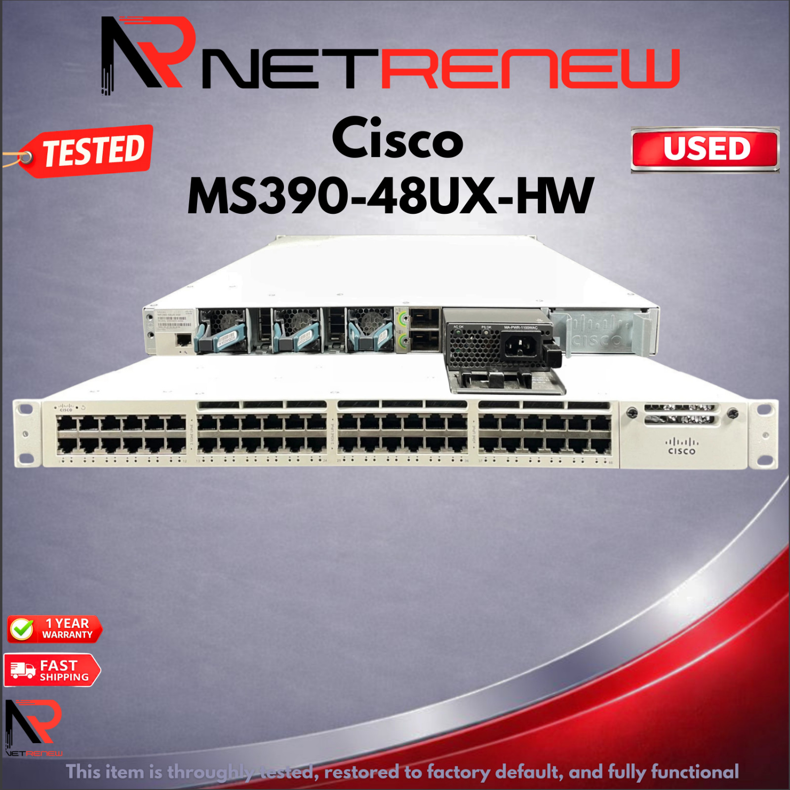 Cisco Meraki MS390-48UX-HW 48 Port mGig Cloud Managed UPoE L3   Switch