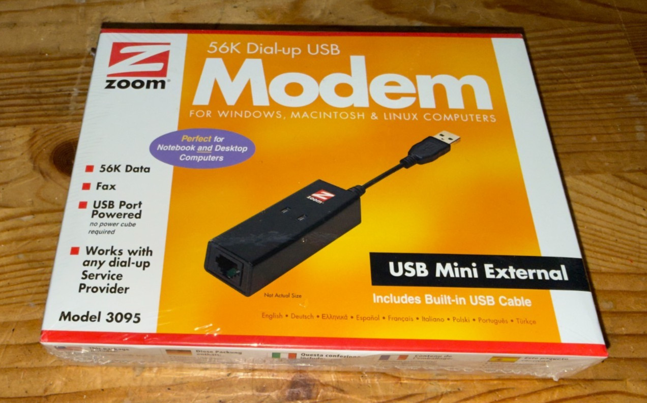 Zoom 3095 Zoom 56K V.92/V.90 Modem (USB Mini External) Mac PC Linux - Sealed