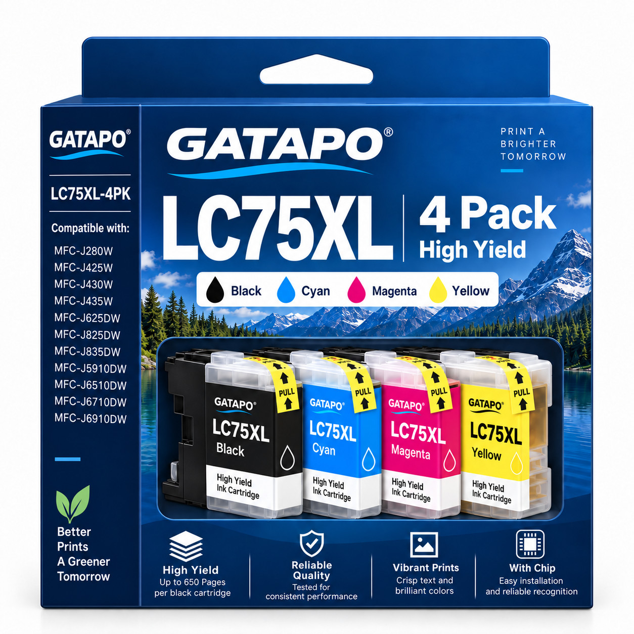 4PK LC-75 XL Ink Cartridges Comatible for MFC-J430w MFC-J825DW MFC-J835W